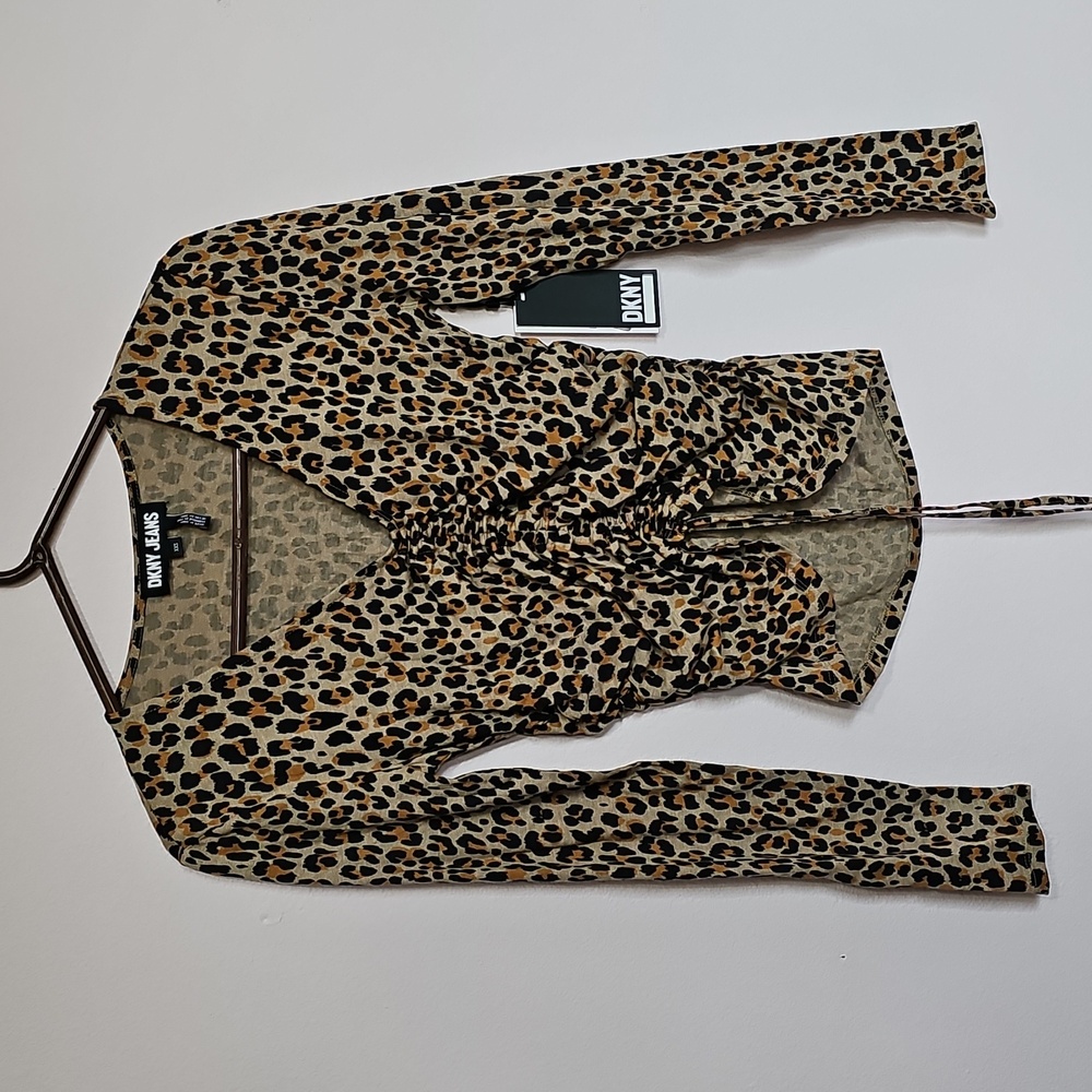 DKNY XXS Leppard Print Knit Top NWT